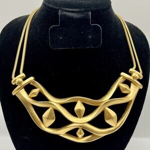Monet Geometric Brushed Gold Tone Bold Statement Necklace 15" Jewelry